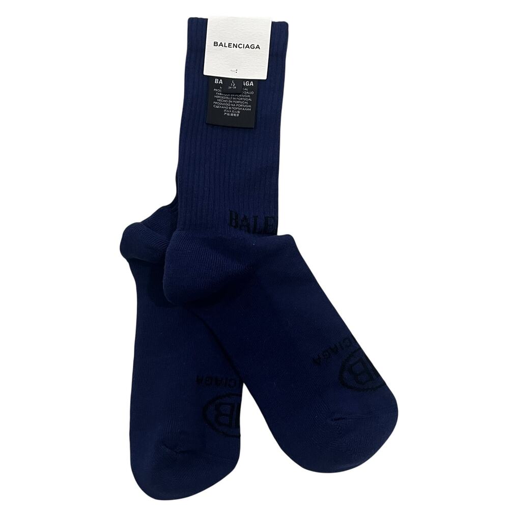 15-78(2) BALENCIAGA Men's Crew Socks Navy Large